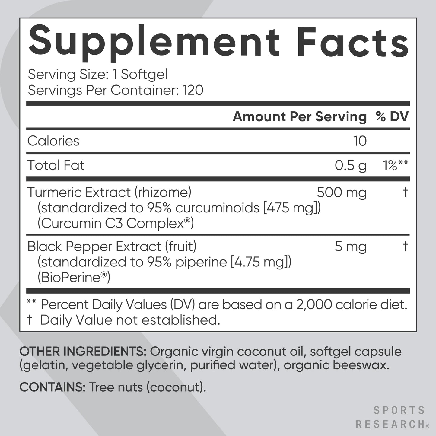 Sports Research® Turmeric Curcumin C3 Complex® w/BioPerine Black Pepper Extract & Organic Coconut Oil - Standardized 95% Curcuminoids · Non-GMO · Gluten Free - 120 Count Softgels Sports Research buy supplements Au