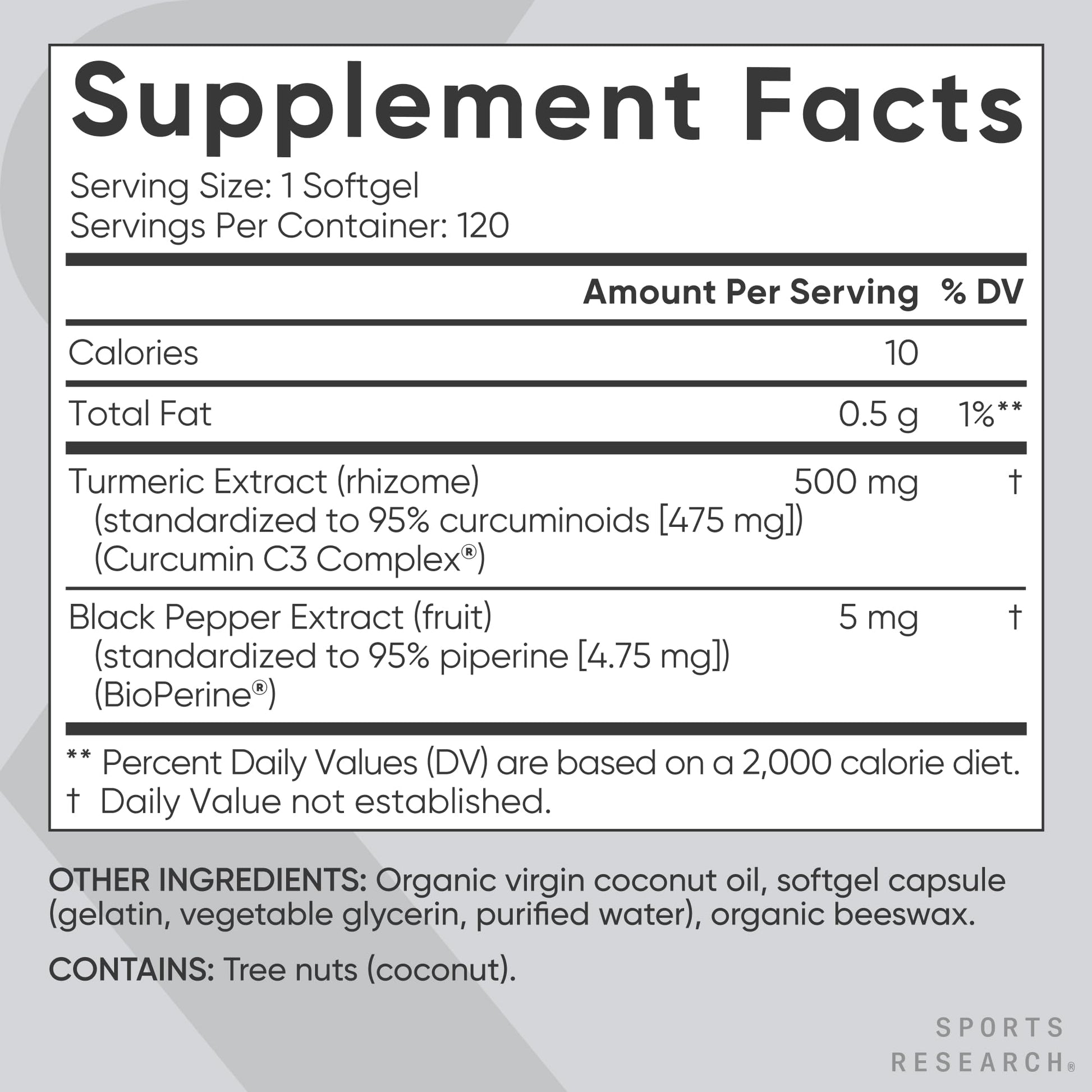 Sports Research® Turmeric Curcumin C3 Complex® w/BioPerine Black Pepper Extract & Organic Coconut Oil - Standardized 95% Curcuminoids · Non-GMO · Gluten Free - 120 Count Softgels Sports Research buy supplements Au