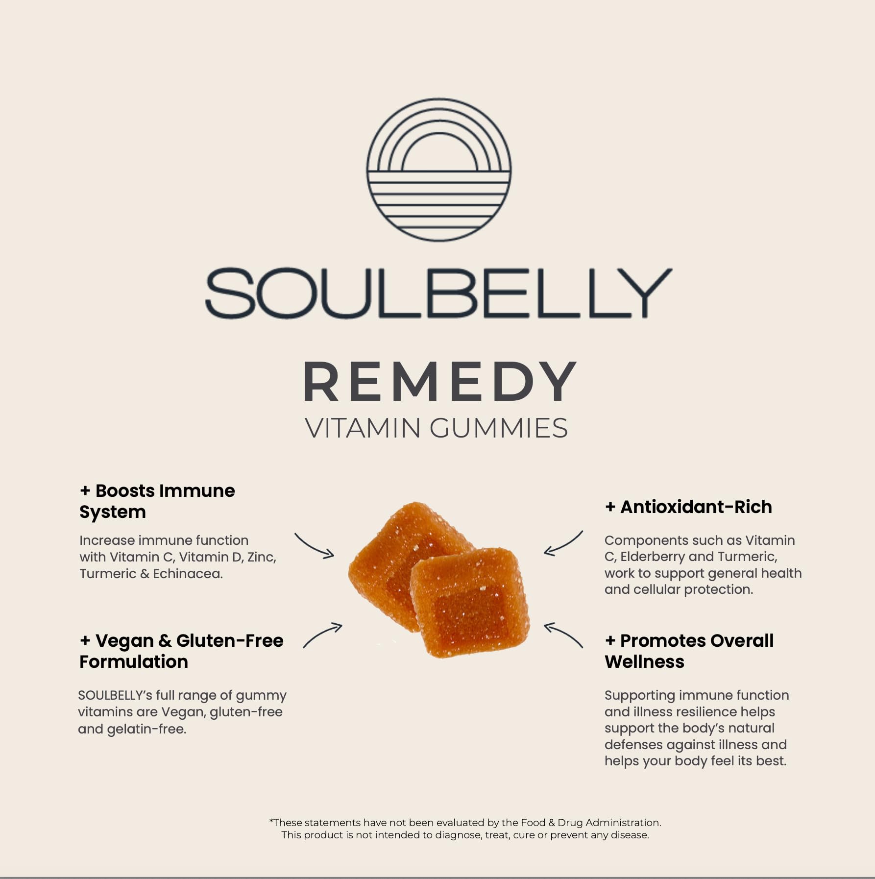 SOULBELLY Super Immunity | Remedy Vitamin Gummies for Immune Support | Vegan | Gluten-Free | Non-GMO | 60 Count SOULBELLY buy supplements Au