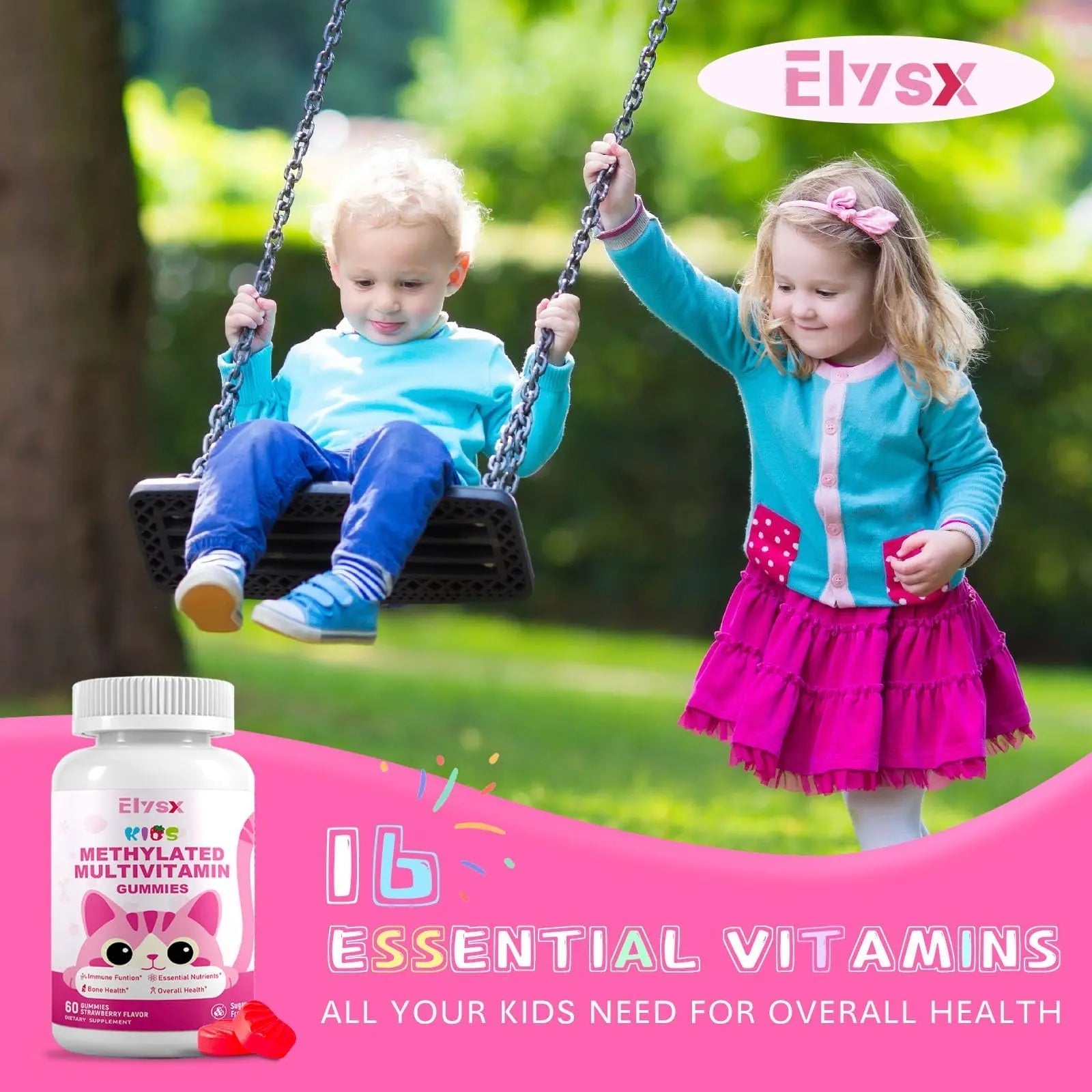 Elysx Kids Methylated Multivitamin Chewable Gummies, MTHFR Supplement with L Methylfolate, Magnesium, Biotin, Choline Elysx