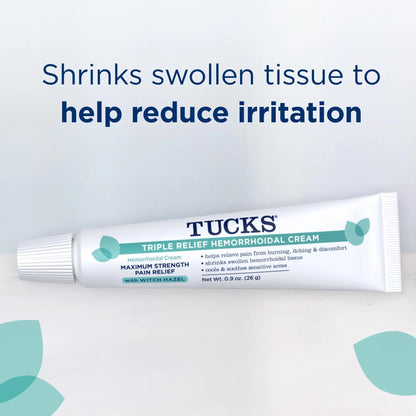 Tucks Triple Relief Hemorrhoidal Cream, Maximum Strength Pain Relief from Burning, Itching and Discomfort, with Witch Hazel, Treatment, Brand Used by Hospitals, 0.9oz. (26g) TUCKSBuy Supplements Australia