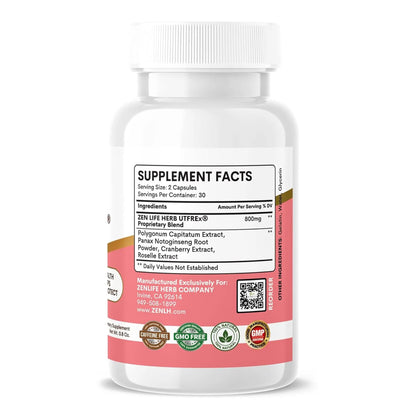 ZEN LIFE HERB UTFREx – Fast Acting - Promotes Urinary Tract Health Supports Healthy Immune and Urinary System, No Vitamins, Minerals, Prebiotics, Sugar, Plant-Based Supplement (60 Capsules) ZEN LIFE HERBBuy Supplements Australia