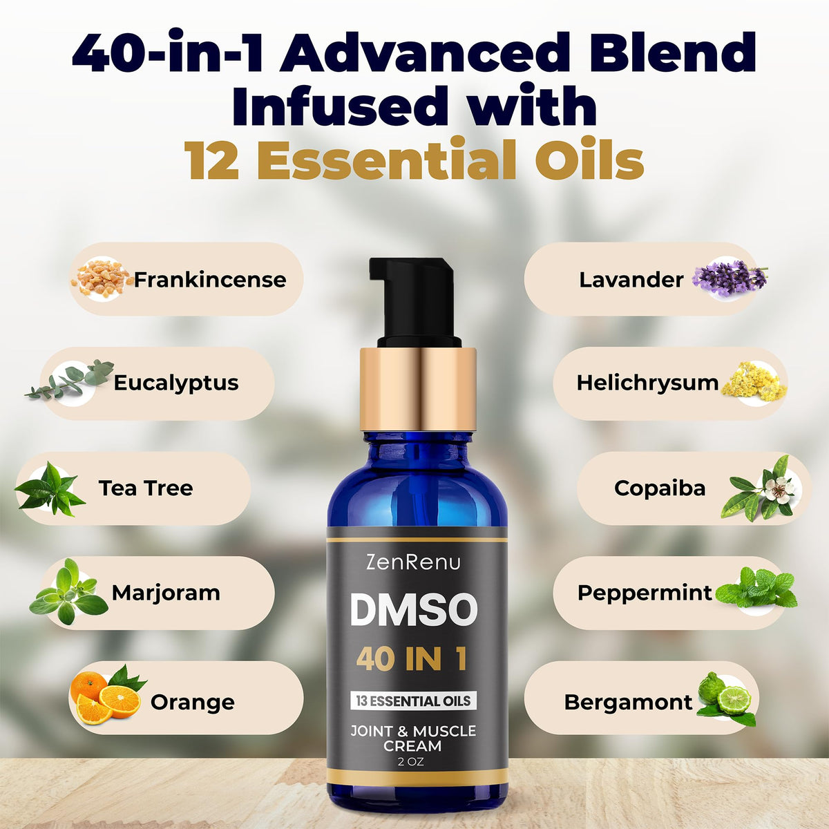 Zenrenu DMSO Cream 99.995% Pure Pharmaceutical Grade - 40-in-1 Advanced Formula -12 Essential Oils, Arnica, Aloe Vera, MSM - Fast-Absorbing Cream – 2 oz Glass Pump Bottle – Made in USA ZenrenuBuy Supplements Australia