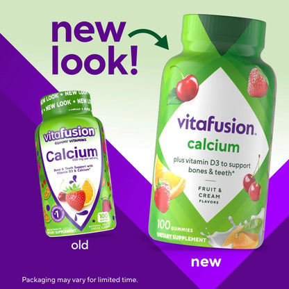 vitafusion Chewable Calcium Gummy Vitamins for Bone and Teeth Support, Calcium Gummies, Fruit and Cream Flavor, 100 Count, 50 Day Supply Vitafusion
