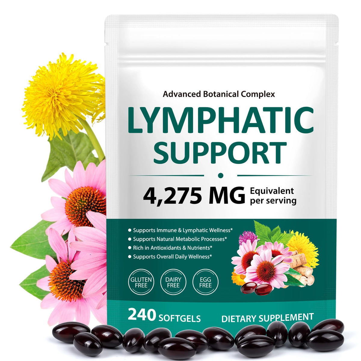 Lymphatic Drainage Supplements, 240 Softgels, Lymph System Support Supplement for Women & Men, 21-in-1 Herbal Blend with Echinacea, Burdock Root, Dandelion, Turmeric for Fluid Balance & Immune Support MXCZBSM buy supplements Au