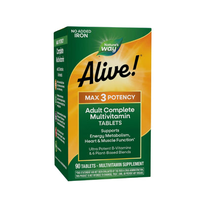 Nature's Way Alive! Max3 Potency Adult Complete Multivitamin, High Potency B-Vitamins to Support Energy Metabolism Nature's Way