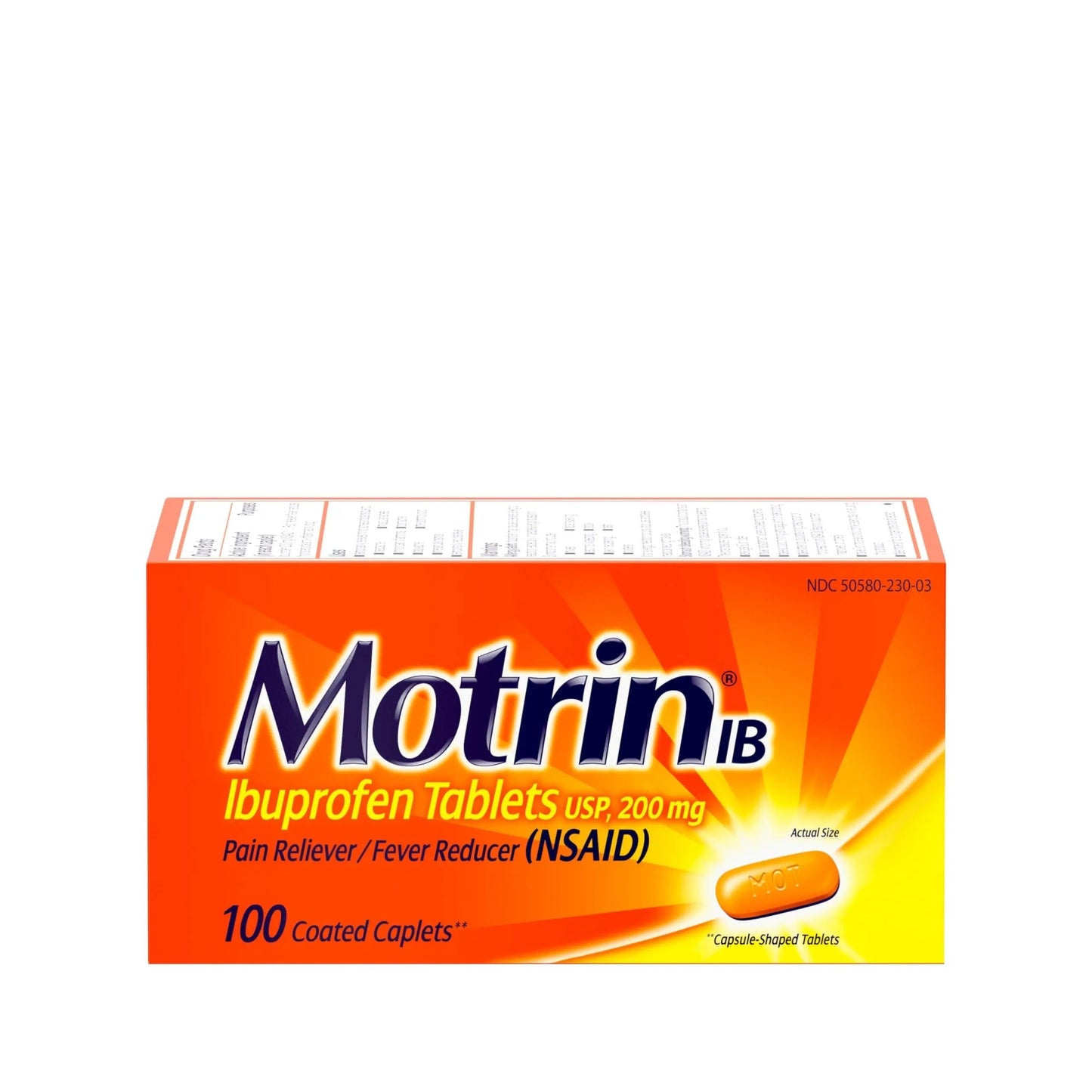 Motrin IB, Ibuprofen 200mg Tablets, NSAID Pain Reliever & Fever Reducer for Headache, Backache, Muscular Aches, & Menstrual Cramps, Over-The-Counter Pain Relief Medicine, 100 ct MotrinBuy Supplements Australia