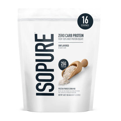 Isopure Zero Carb 100% Pure Whey Isolate Protein Powder, Gluten Free, with Vitamins, Unflavored, 25g Protein Per Serving, 1 Lb, 16 Servings (Packaging May Vary)