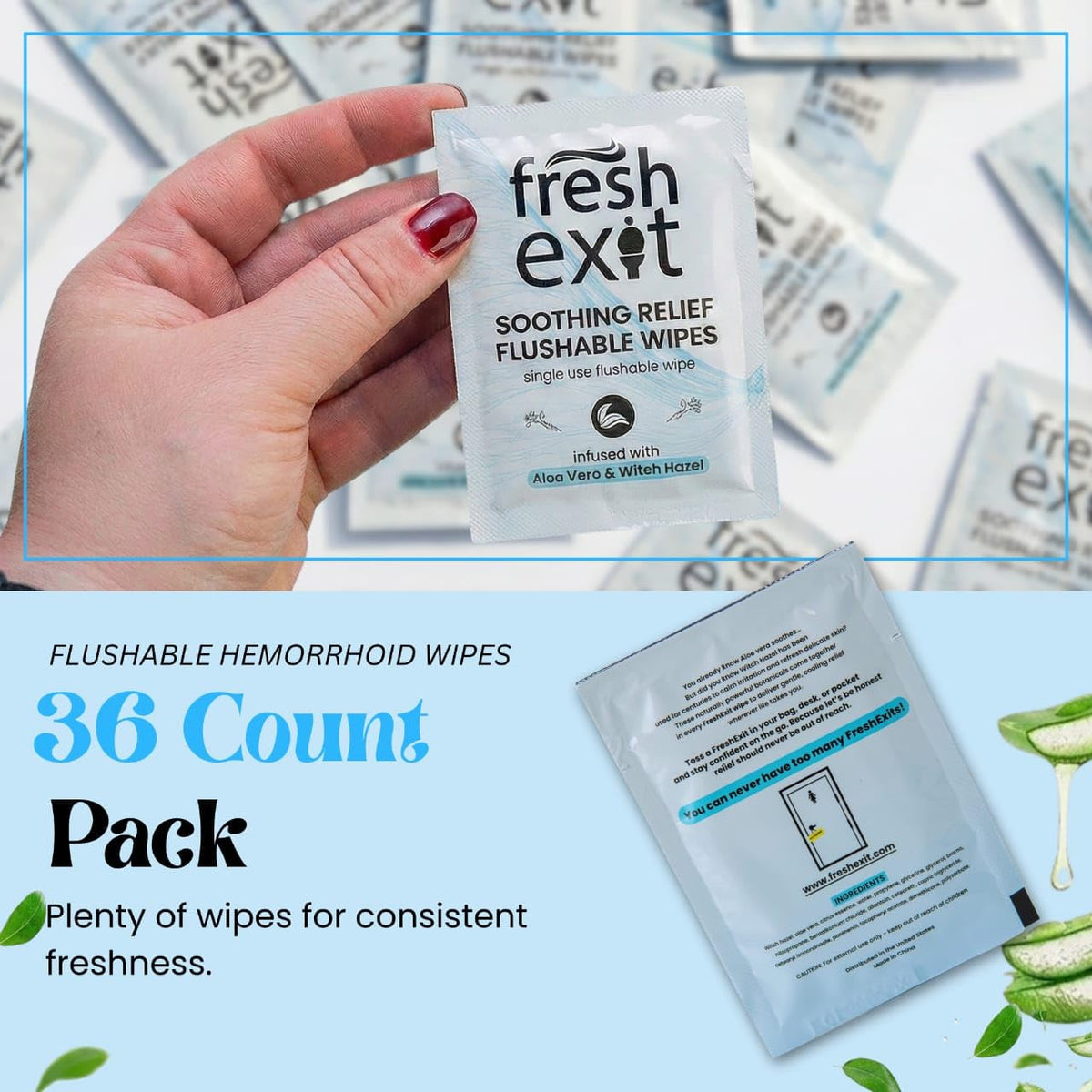 FreshExit Flushable Hemorrhoid Wipes – 36 Count – Individually Wrapped with Witch Hazel & Aloe Vera, Large Discreet Travel Wipes for Adults, Soothing & Gentle on Skin FreshExitBuy Supplements Australia
