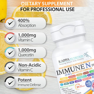 (60 Capsules), NAC 600mg, Quercetin 1,000mg, Vitamin C 500mg, Zinc 50mg, Vitamin D3 5,000iu, Selenium, Copper, Acerola, Ginger, Rutin, Citrus Bioflavonoids, Rose Hips, Echinacea, Immune N Plus 15 in 1 KAPPA NUTRITION buy supplements Au