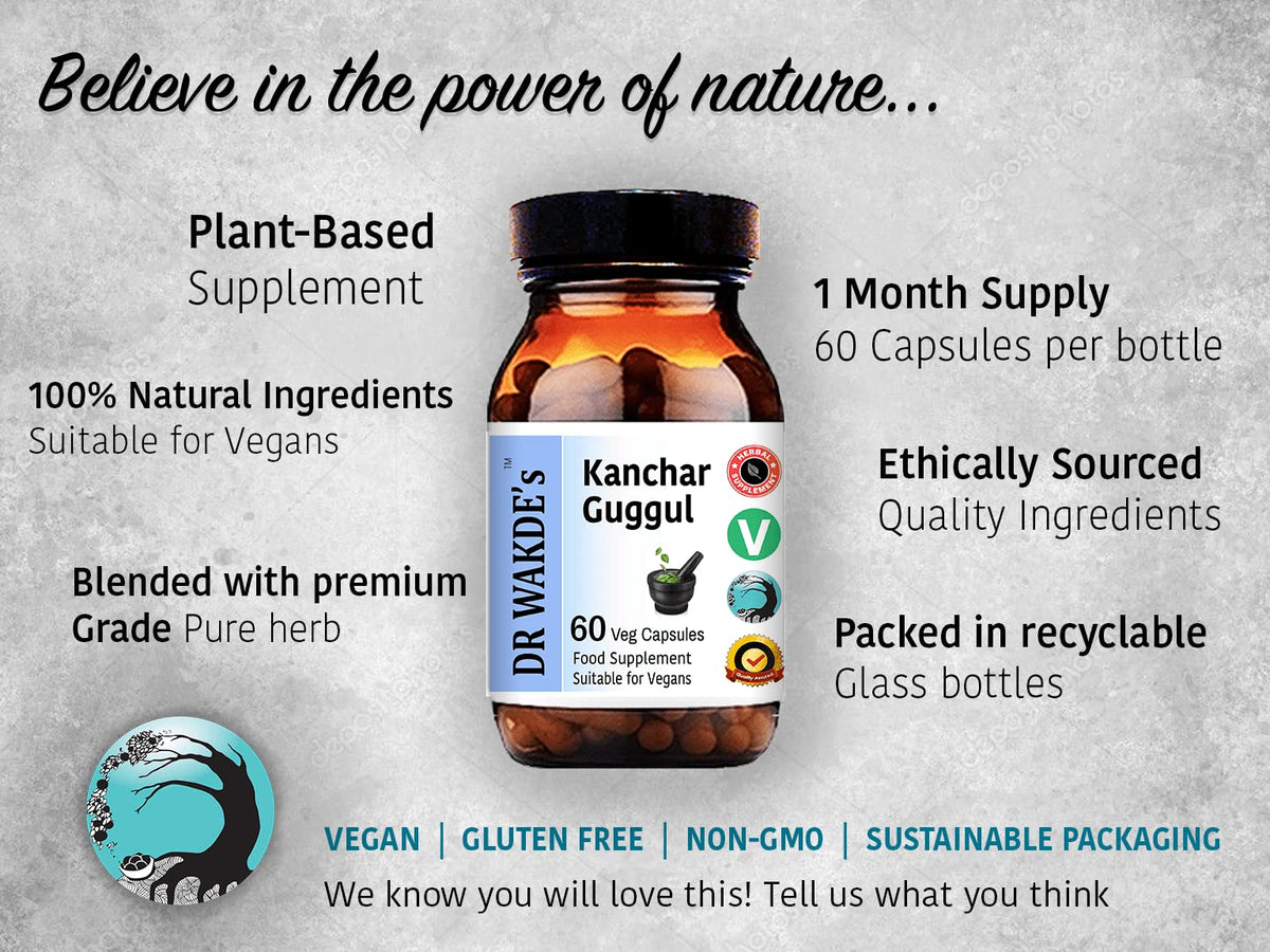 DR WAKDE's Kanchnar Guggul (60 Veg Caps, Ayurvedic Supplement, Vegan, Herbal, Natural, Made in the UK) DR WAKDE'sBuy Supplements Australia