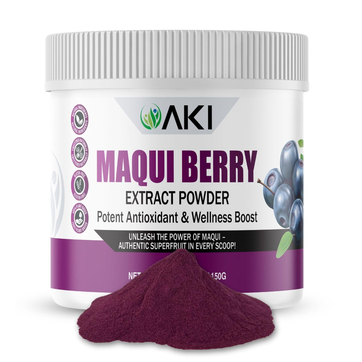 AKI Maqui Berry Extract Powder – Wild Harvested from Patagonia, High in Anthocyanins & Polyphenols, Freeze-Dried Superfruit for Smoothies, Non-GMO, Vegan, 150g/ 5.3 oz AKI ORGANICBuy Supplements Australia