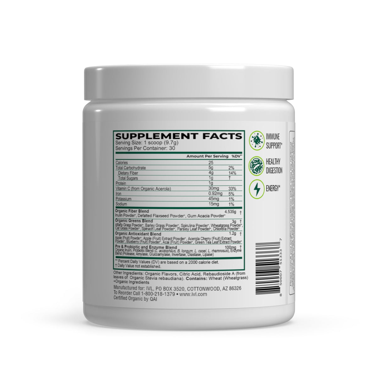 IVL - Organic Greens - Organic Superfood Drink - Loaded with Antioxidants, Micronutrients, Prebiotics & Probiotics - for Immune Support, Digestive Health - Great Taste (1 Pack, 30 Servings) IVL buy supplements Au