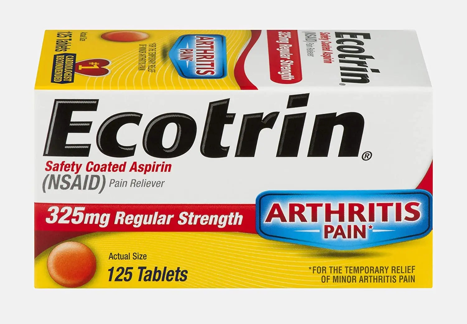 Ecotrin Safety Coated Aspirin Arthritis Pain Reliever Tablets, Regular Strength, NSAID 325 mg, 125 ct (Pack of 2) EcotrinBuy Supplements Australia
