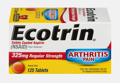 Ecotrin Safety Coated Aspirin Arthritis Pain Reliever Tablets, Regular Strength, NSAID 325 mg, 125 ct (Pack of 2) EcotrinBuy Supplements Australia