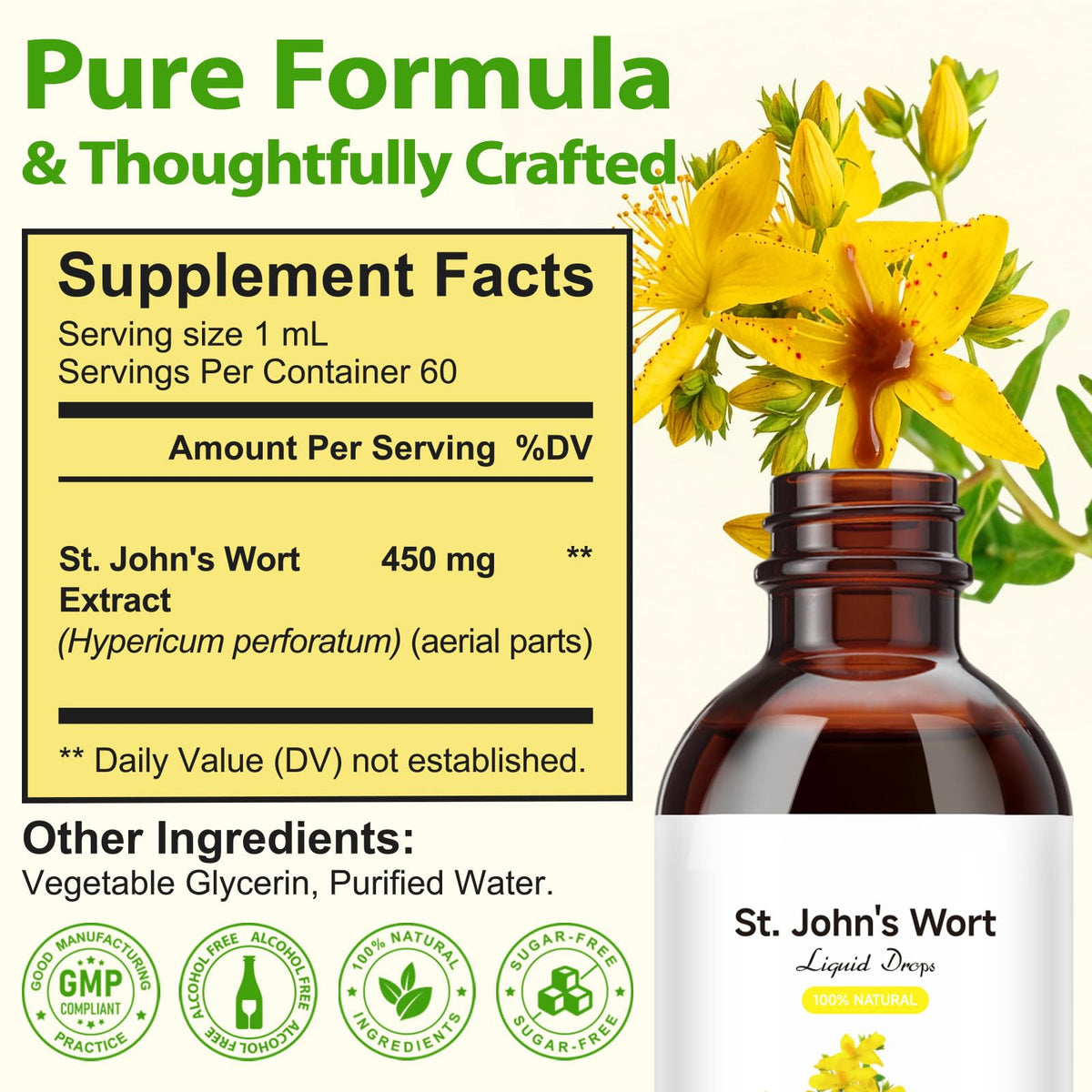 YEMFGQOE St Johns Wort Tincture | Mood Support | Alcohol Free Liquid Extract Drops | Hypericum Perforatum | Vegan, Non-GMO, Gluten Free | 2 fl oz