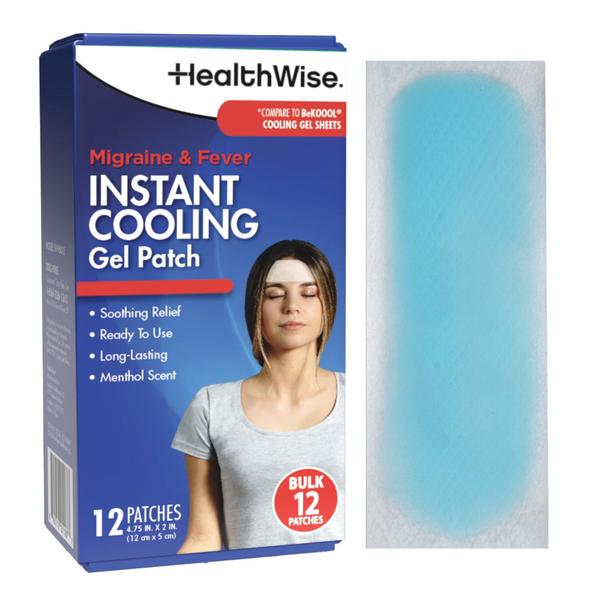 HealthWise Instant Cool Gel Patches | Migraine & Fever Relief | 12-Count | 4.75” x 2” | Soothing Menthol Vapors | Non-Medicated Formula HealthWiseBuy Supplements Australia