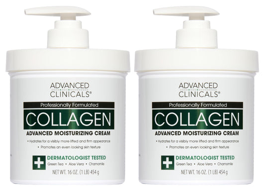 Advanced Clinicals Collagen Cream Body Lotion & Face Moisturizer W/Vitamin E | Skincare Moisturizing Collagen Lotion For Women, Men, Hand, & Neck Improves Look Of Crepey Skin & Uneven Dry Skin, 2pc