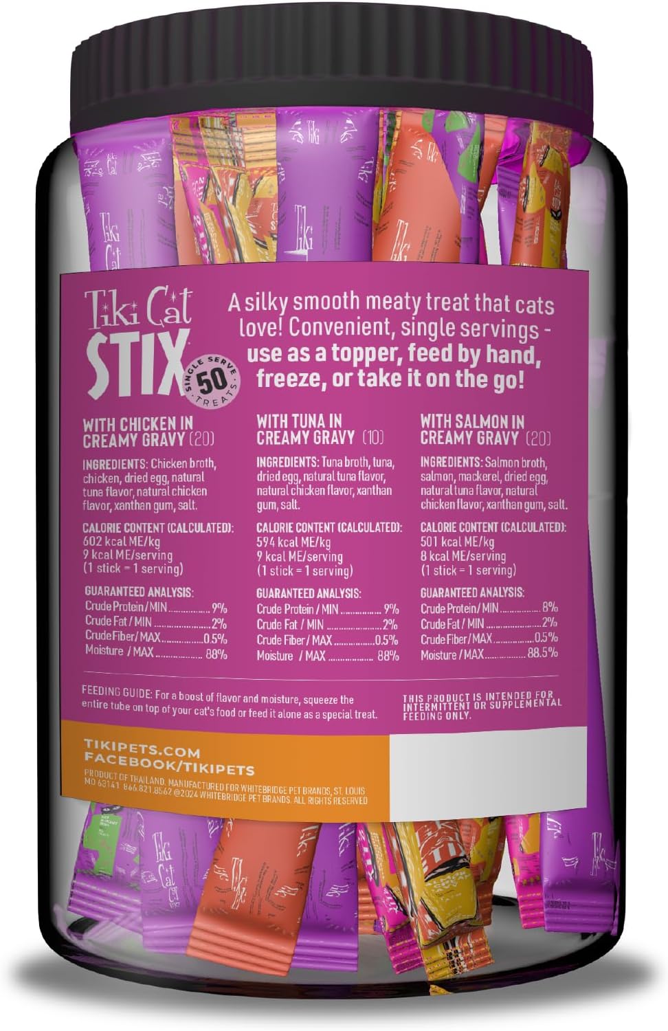 Tiki Cat Stix Mousse Treats, Single Serve Indulgent Lickable Treat or Dry Food Topper, Variety Mega Jar, 0.5 oz. Servings (50 Count)