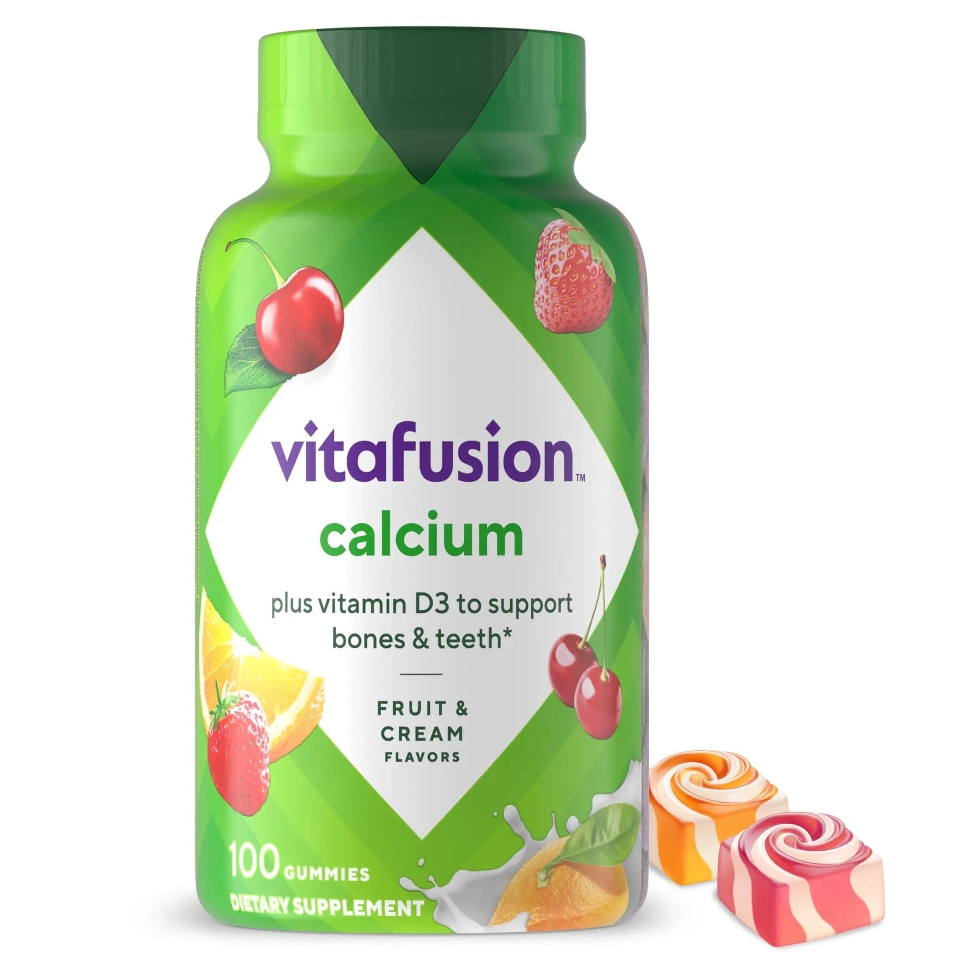 vitafusion Chewable Calcium Gummy Vitamins for Bone and Teeth Support, Calcium Gummies, Fruit and Cream Flavor, 100 Count, 50 Day Supply Vitafusion