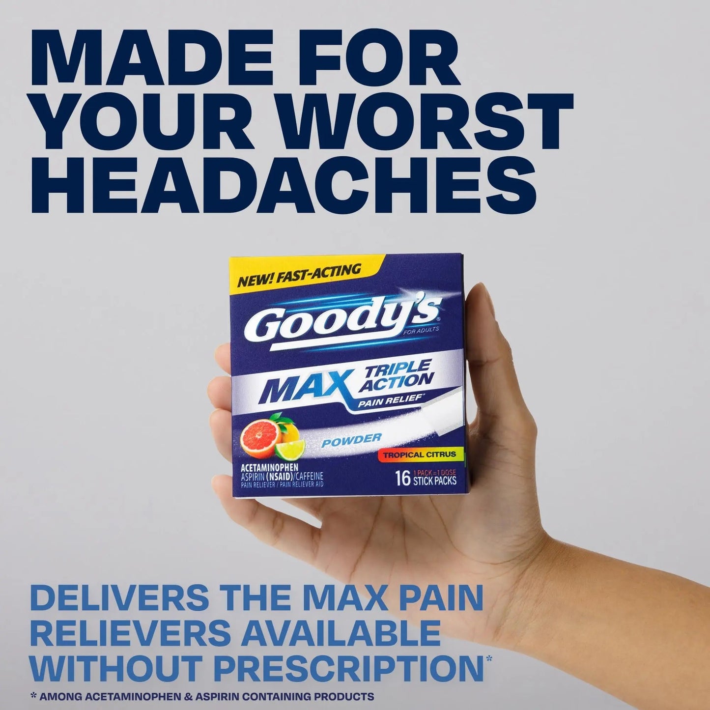 Goody’s Max Triple Action Pain Relief – Headache Relief Powder with Acetaminophen, Aspirin & Caffeine for Fast, Effective Relief of Tough Headaches, Tropical Citrus, 16 Count Goody'sBuy Supplements Australia