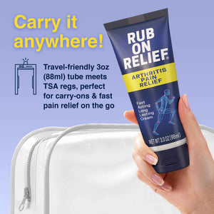 RUB ON RELIEF Arthritis Pain Relief Cream – 10-in-1 Non-Greasy Joints Pain Cream for Knees, Back, Neck, Hands, & Muscle Aches with Menthol, Camphor, Arnica, MSM & Turmeric Up to 8 Hours, 3oz (1 Pack)
