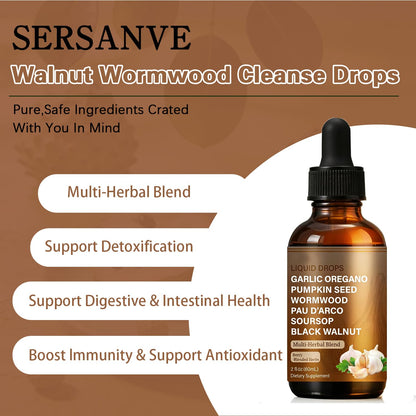 SERSANVE Natural Black Walnut Wormwood Gut Cleanse | Black Walnut Clove Drops with Pumpkin Seed, PAU D’Arco, Soursop, Garlic and Oregano | Vegan, Alcohol-Free Formula for Digestion Support, 2 fl oz SERSANVE buy supplements Au