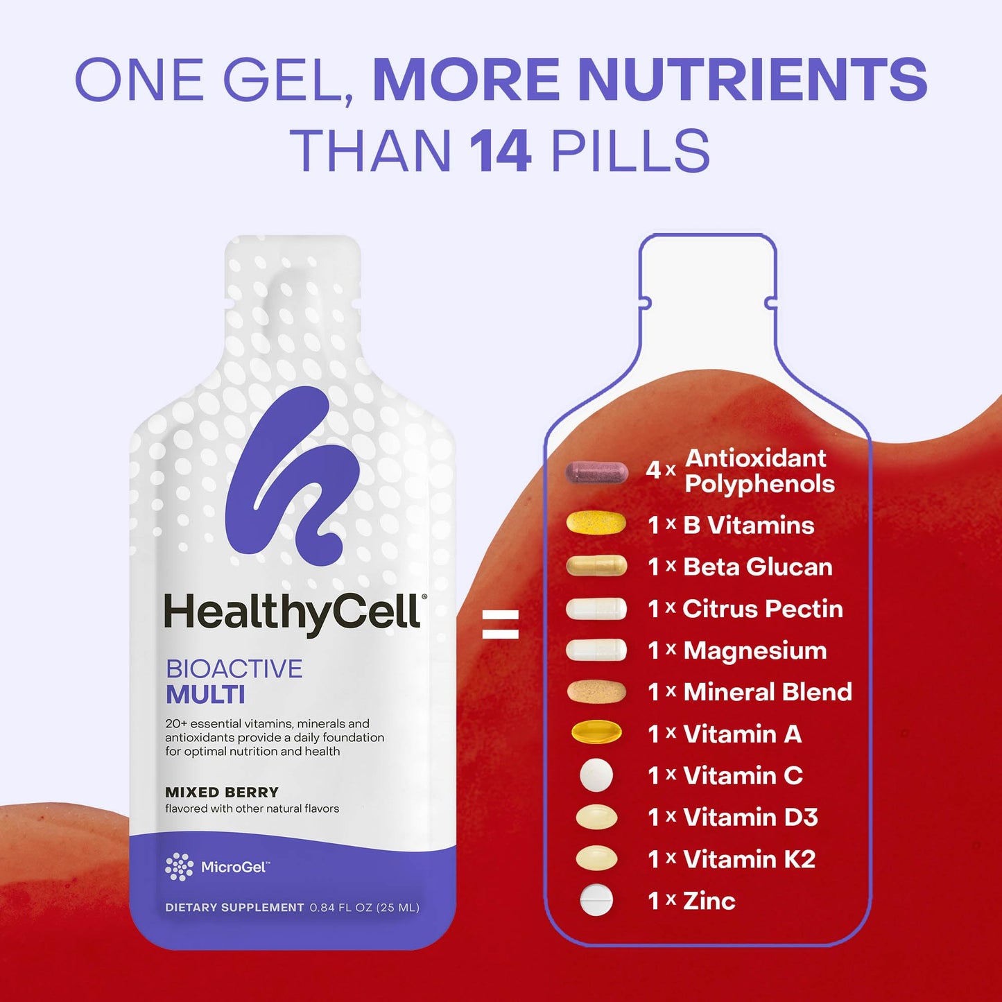 Healthycell Bioactive Daily Liquid Multivitamin for Men & Women – 20+ Essential Vitamins, Minerals & Antioxidants for Brain, Heart, Immune Support, Skin & Hair Support - 14 Gel Packs HealthycellBuy Supplements Australia