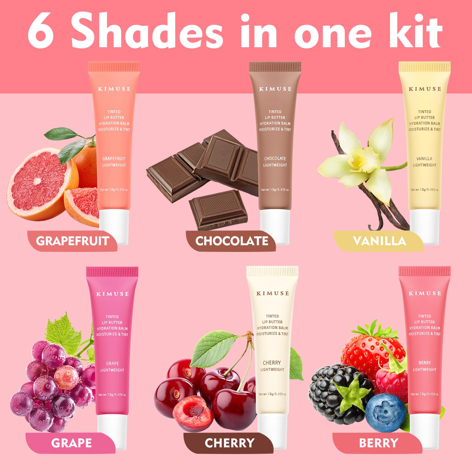 KIMUSE 6 Pcs Tinted Lip Butter Hydration Balm Set, 6 Flavored Shades Hydrating Plumping Gloss with Hyaluronic Acid & Vitamin E, Sheer Tint, Non-Sticky | Vegan Lip Care Makeup for Dry Lips & Daily KIMUSEBuy Supplements Australia
