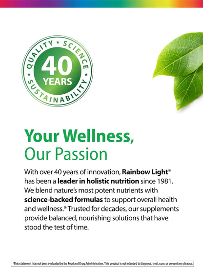 Rainbow Light Kids One + Multivitamin | 50 Chewable Tablets | with Iron & Tummy Friendly Probiotics | Fruit Punch Flavor | Real Food Nutrients Rainbow Light