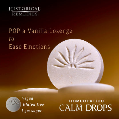 Historical Remedies Calm Drops Homeopathic Lozenges (1 Pack)| Natural Care for Emotional Stress Relief, Vegan & Gluten-Free Organic Vanilla Flavor Drops to Promote Relaxation and a Sense of Calm