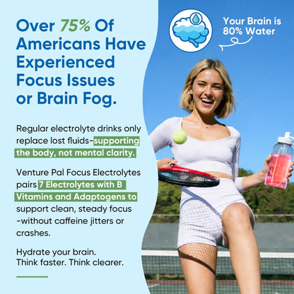 Venture Pal Sugar Free Hydration + Focus Electrolyte Packets, 16 Sticks | 7 Electrolytes + Vitamins, Magnesium, Lion's Mane & Ashwagandha, Boost Clarity & Energy, Electrolytes Powder, Vegan, Keto