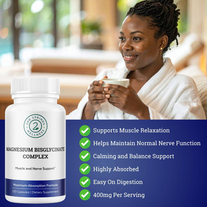 Magnesium Bisglycinate Complex 400mg Supplement | Albion TRAACS Chelated, Maximum Absorption, Gentle on Stomach, Highly Bioavailable, 120 Capsules