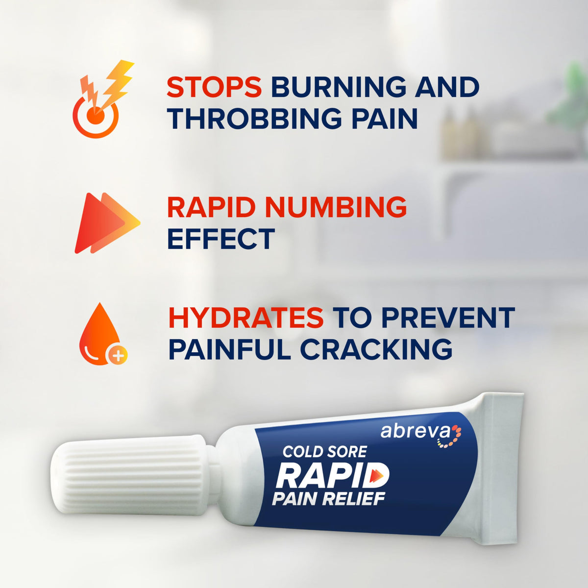 Abreva Cold Sore Treatment Rapid Pain Relief Cream - 1 Tube, 3 Grams