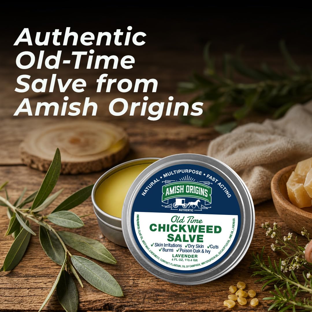 Amish Origins Old Time Chickweed Salve 2 oz- The Ultimate Poison Ivy/Poison Oak Blocker, Healing Salve for Skin Disorder, Irritations, Burns, Minor Cuts
