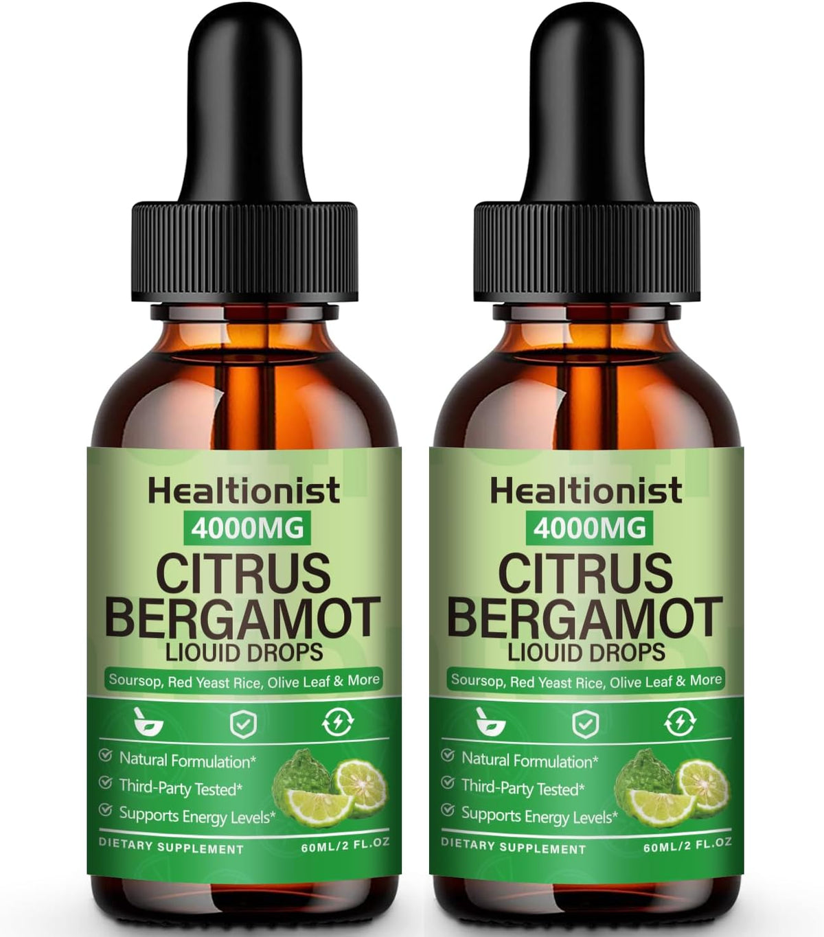 2 Packs 4000mg Citrus Bergamot Liquid Drops - Cholesterol Lowering Supplement for Immune Support Anti-Aging, Hight Cholesterol - Soursop Bitters Liquid, High Absorption, 4 Fl Oz