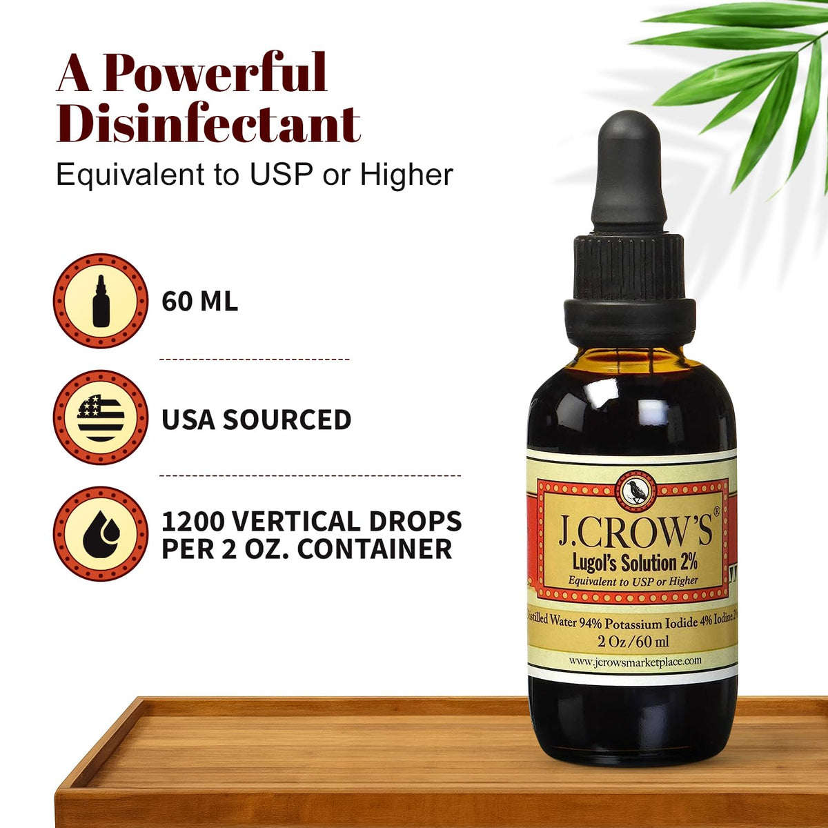 J.CROW'S® Lugol's Solution of Iodine 2% 2 oz (1 Bottle) – Premium Iodine & Potassium Iodide Liquid, Gluten & Alcohol-Free Natural Brine Extract, No Expiration - 1200 Drops J. CROW'S buy supplements Au