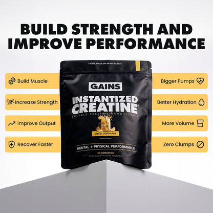 Gains in Bulk Intantized Creatine Bundle, Soluble Pre Workout Powder, Supports Muscle Building, Strength and Performance, Unflavored, Raspberry and Sweet Lemonade, 90 Servings