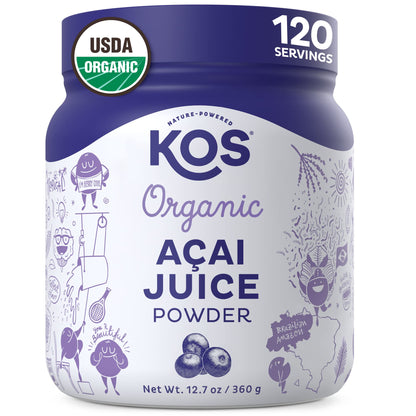KOS Organic Acai Juice Powder - USDA Certified Organic, Plant Based Superfood Antioxidants, Superberry from Brazil, Great for Smoothies and Bowls, 0g Sugar, Vegan, Gluten-Free, Non-GMO - 120 Servings KOS buy supplements Au