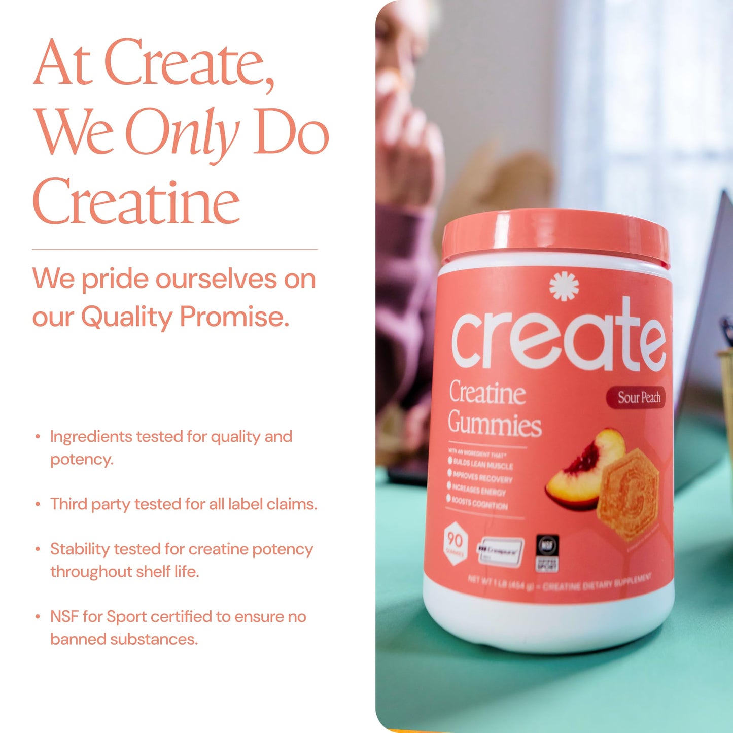 Create Creatine Monohydrate Gummies for Men & Women, Boost Focus, Strength, and Endurance, Anti-Melting Formula, Vegan, Gluten-Free, Non-GMO, 1.5g of Creatine per Gummy (Sour Peach) Create buy supplements Au