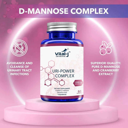 4-IN-1 URI POWER COMPLEX 1350mg - D Mannose, Cranberry, Hibiscus, and Dandelion Herb - Naturally Cleanse the Bladder and Urinary Tract 60 capsules – Specialized Approach for UTI Avoidance