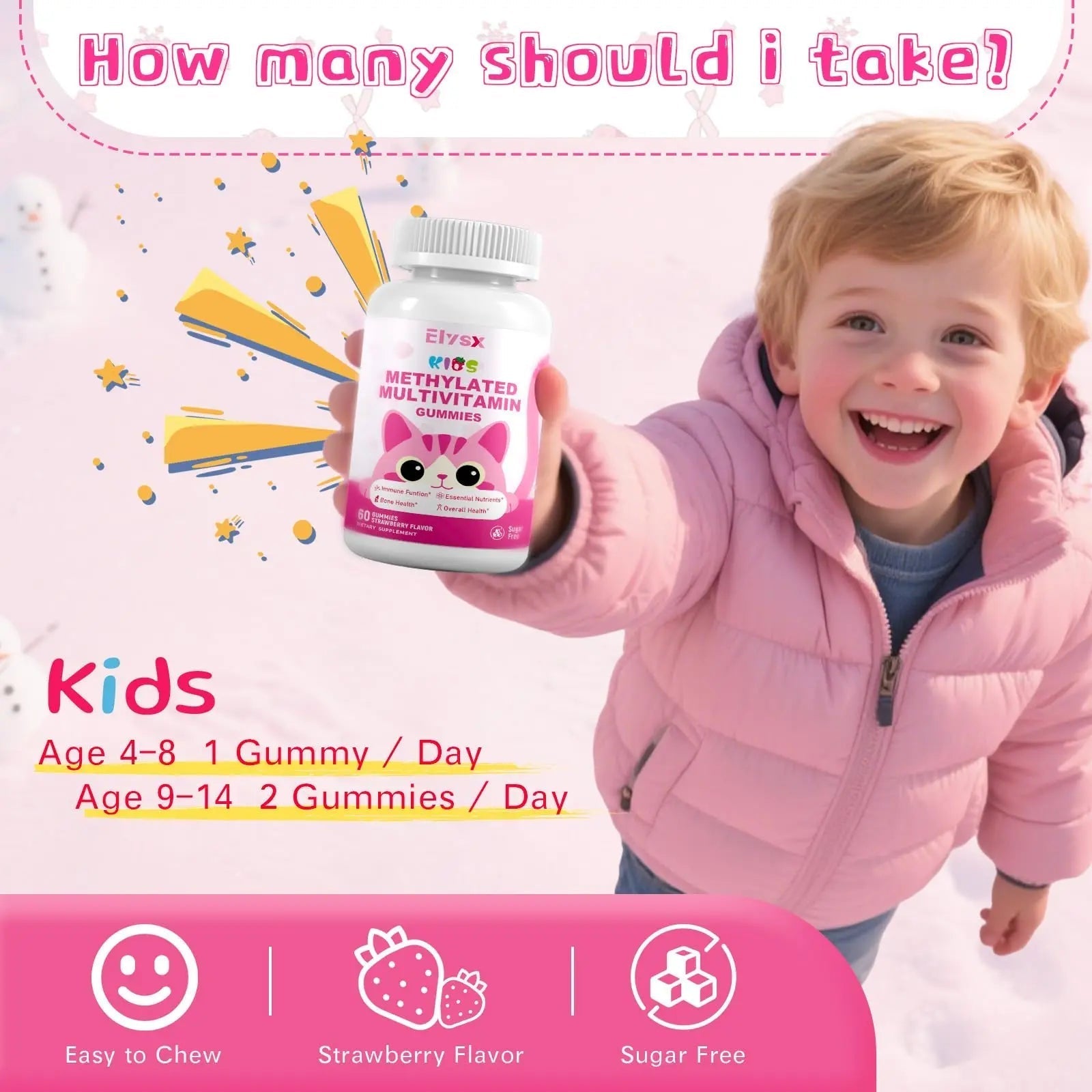 Elysx Kids Methylated Multivitamin Chewable Gummies, MTHFR Supplement with L Methylfolate, Magnesium, Biotin, Choline Elysx