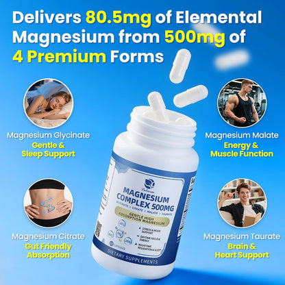 Lukaree 2 Pack Magnesium Complex for Women and Men, for Relaxation, Sleep | 4-in-1 Magnesium Glycinate, Citrate, Malate, Taurate for Muscles & Nervous Health, Vegan, Non-GMO, Gluten Free, 120 Count