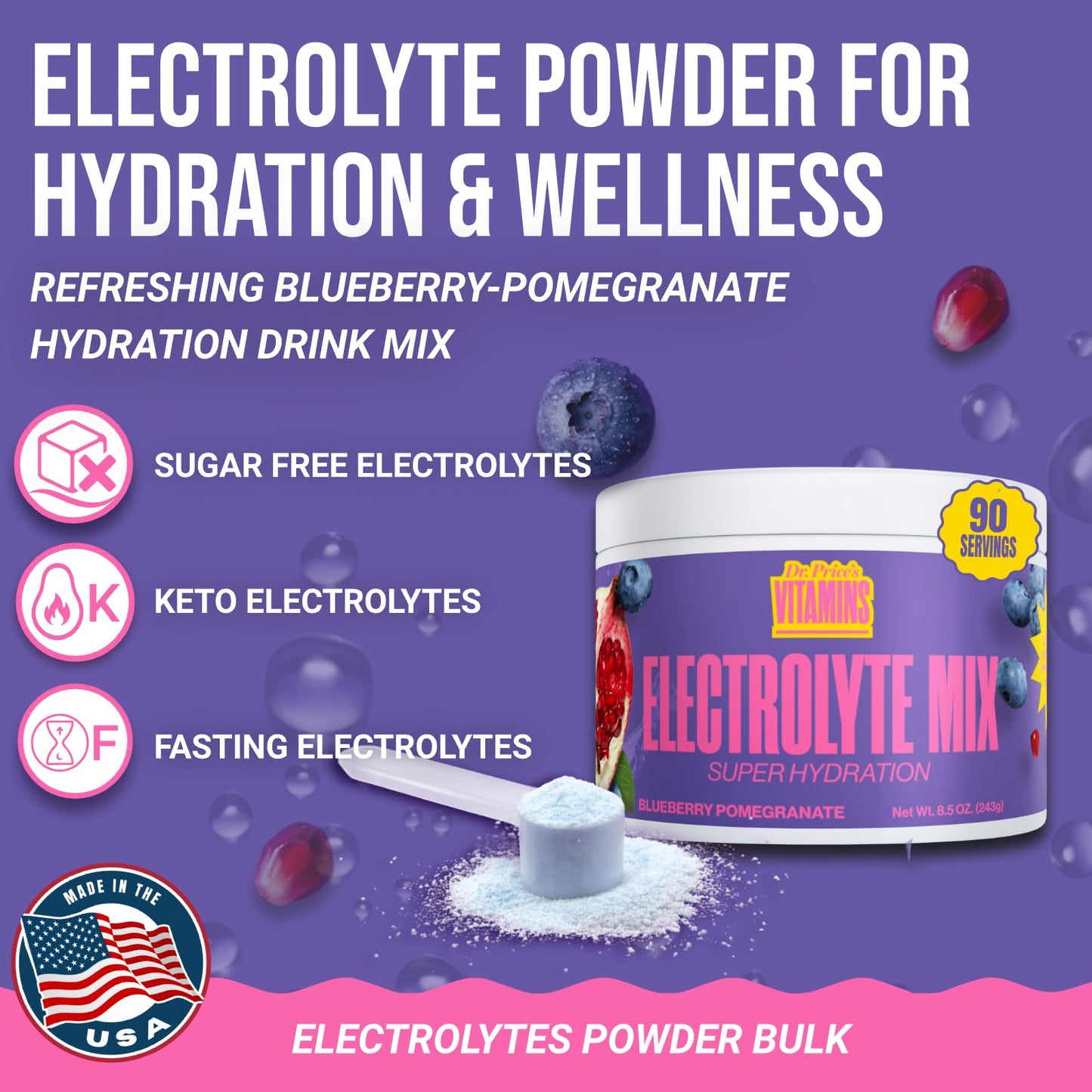 Dr. Price's Vitamins Electrolytes Powder Packets, Lemon Lime, 30 Pack | Electrolyte Mix, Hydration, No Sugar, Sodium, Potassium & 72+ Trace Minerals, Keto Friendly, Made in USA, Doctor-Formulated