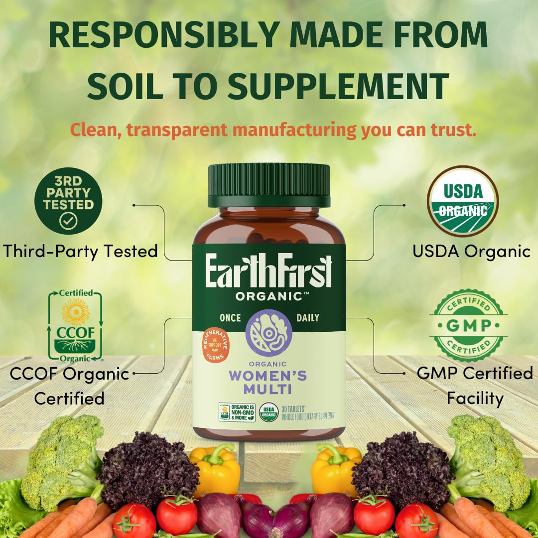 EarthFirst Organic Women’s Multi Once Daily, Women's Multivitamin, Iron, Vitamin B12 & More, 19 Vitamins from Herbs & Superfoods, 30 Count EarthFirst Organic buy supplements Au