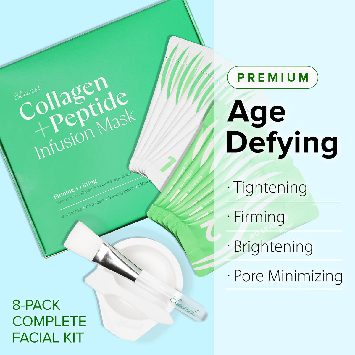 Ebanel Bundle of 40-Pack Collagen Face Mask and 8-Pack Collagen Peptide Infusion Mask
