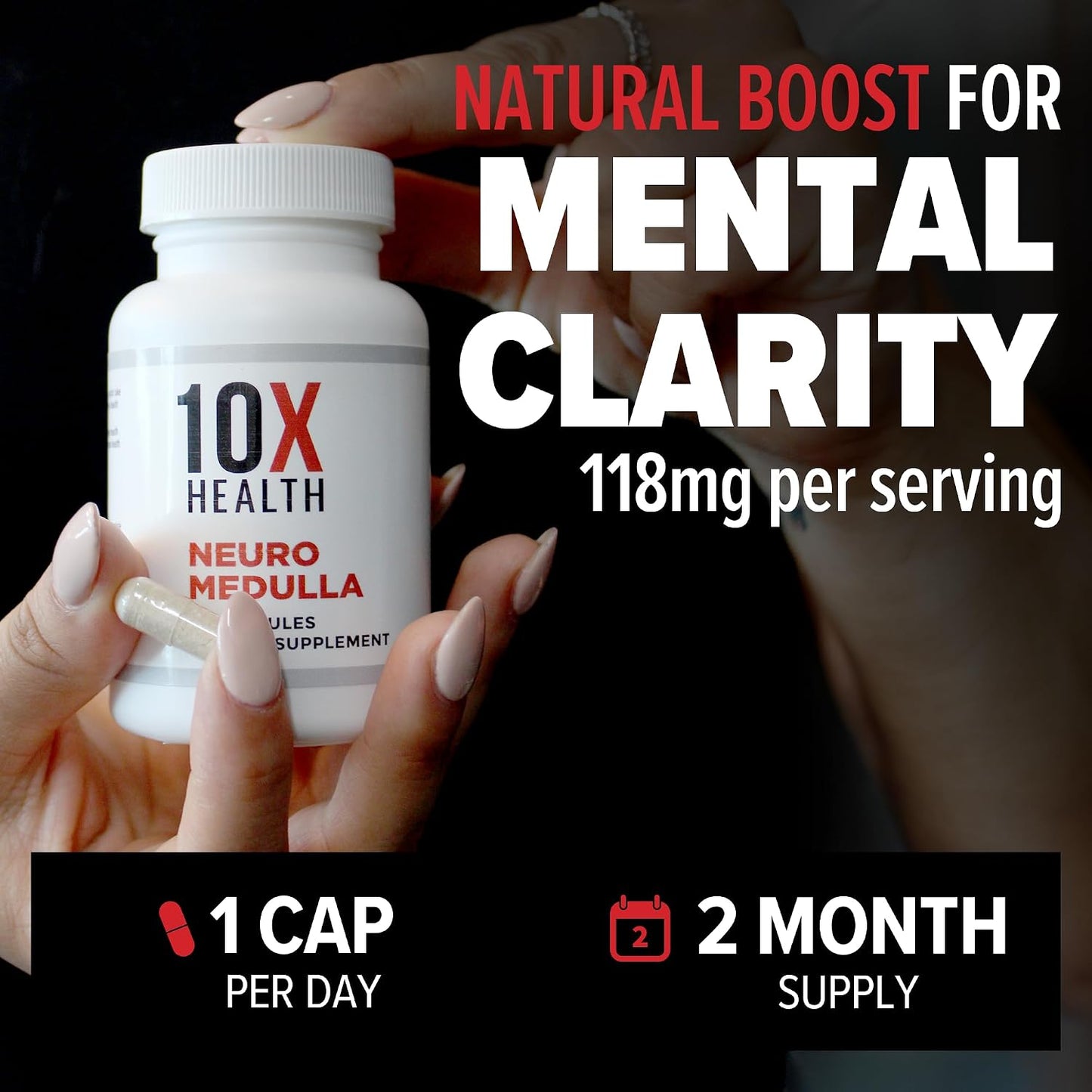 10X Health Brain Supplements for Memory and Focus - 60 Capsules | Ginkgo Biloba: Vitamin B1 & B3, Nootropic Brain & Memory Support, 60 Capsules