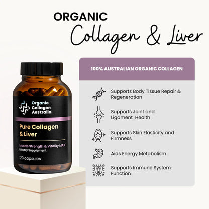 Organic Collagen Australia Pure Collagen & Liver Capsules – Muscle Strength & Vitality with Hydrolyzed Collagen, Grass-Fed Liver, and Vitamin B12 – 120 Capsules Organic Collagen Australia buy supplements Au