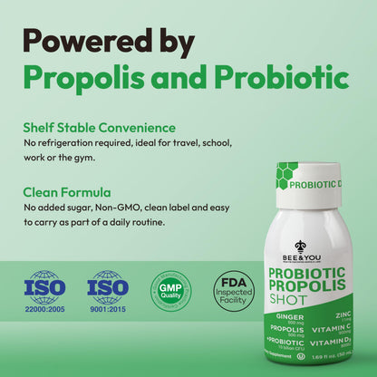 Bee and You Propolis Immune Shot, Probiotic, Vitamin C, Vitamin D3, Zinc, Ginger, Immune Support, Gut Health, Digestive Health, Bioactive 1.69 Fl. oz, 12 Pack BEE & YOU buy supplements Au