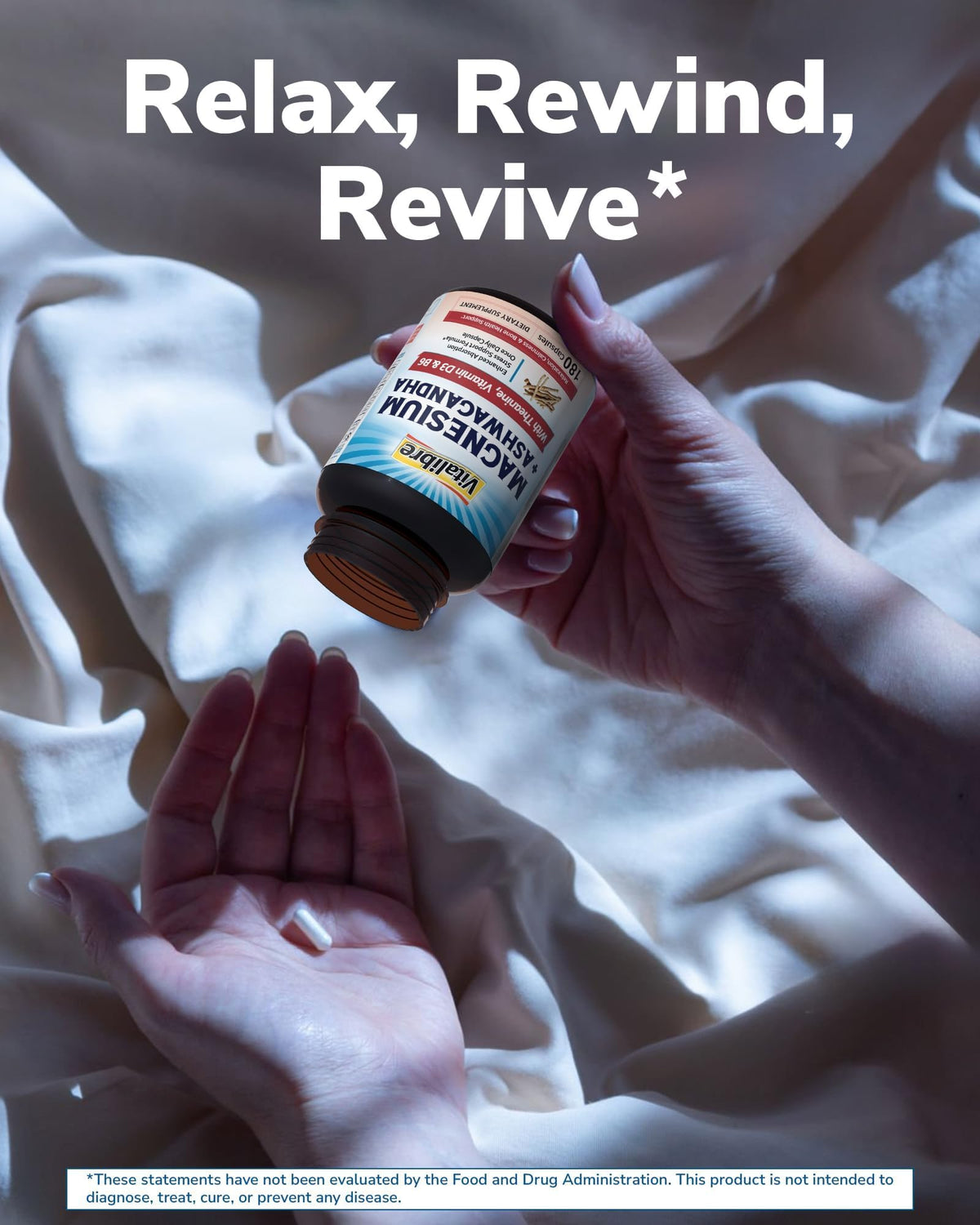 Vitalibre Magnesium Complex with Ashwagandha & L-Theanine - Stress Relief, Bone & Relaxation Support - w/Vitamin D3, B6 - Glycinate, Citrate, Malate, Taurate - 90 Vegan Capsules, Non-GMO, Gluten Free Vitalibre buy supplements Au